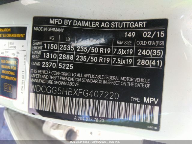 WDCGG5HBXFG407220 Mercedes-Benz Glk-class Glk 350