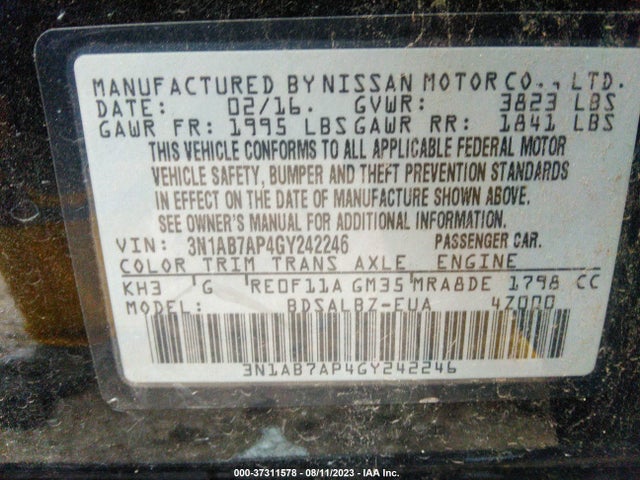 Nissan SENTRA S 2016 3N1AB7AP4GY242246 Image 9