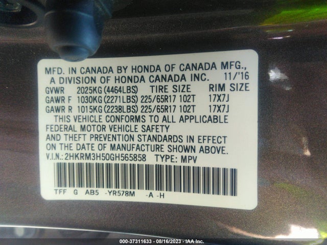 Honda CR-V EX 2016 2HKRM3H50GH565858 Image 16