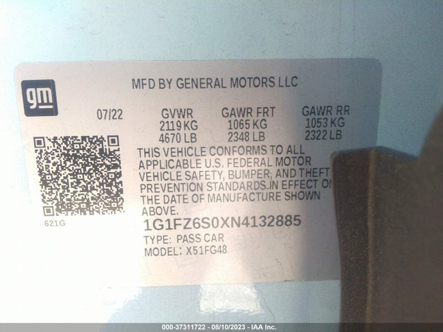 2022 Chevrolet Bolt EUV, VIN: 1G1FZ6S0XN4132885
