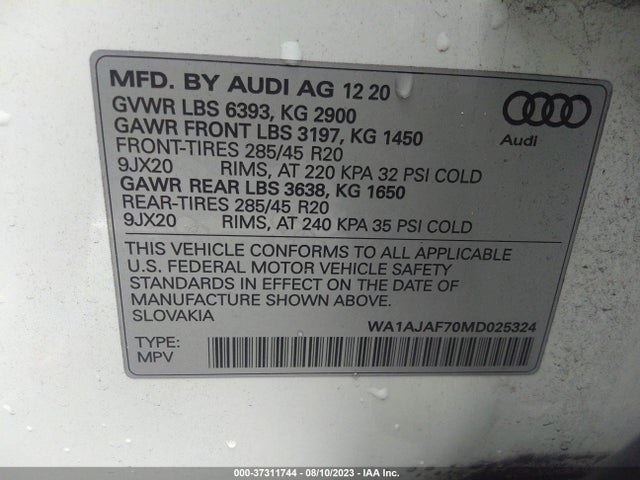 WA1AJAF70MD025324 Audi Q7 PREMIUM