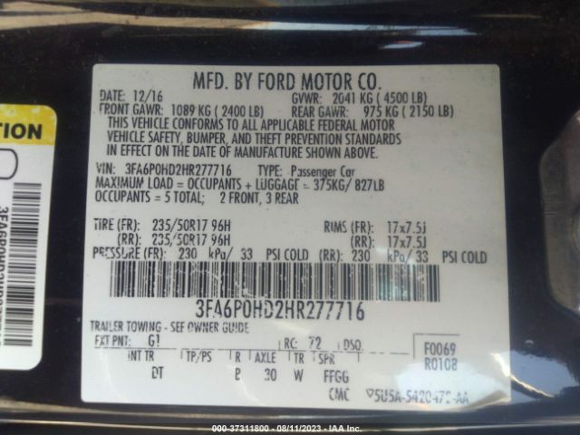 3FA6P0HD2HR277716 Ford FUSION SE