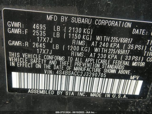 4S4BSACC2J3290705 Subaru Outback Premium