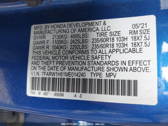 Honda CR-V EX 2021 7FARW1H51ME014240 Image 9