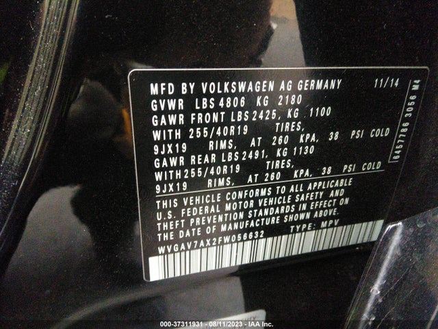 WVGAV7AX2FW056632 Volkswagen Tiguan R-line