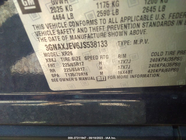Chevrolet EQUINOX LT 2018 3GNAXJEV6JS538133 Image 9