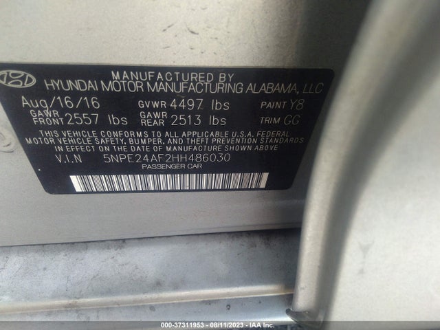 Hyundai Sonata 2.4l 2017 5NPE24AF2HH486030 Image 9
