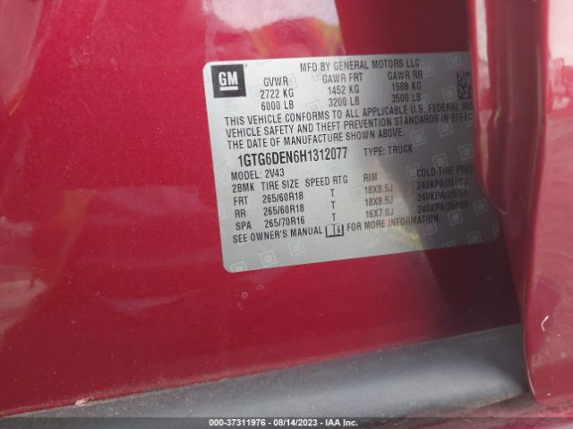 1GTG6DEN6H1312077 GMC Canyon 4wd Slt