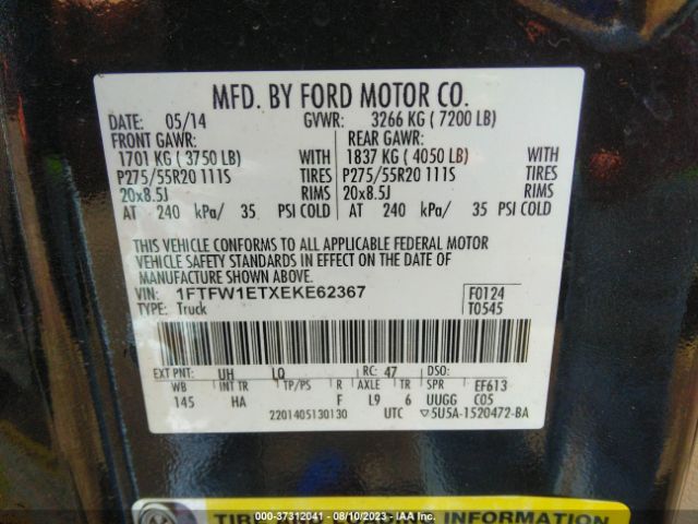 1FTFW1ETXEKE62367 Ford F-150 Xl/xlt/fx4/lariat