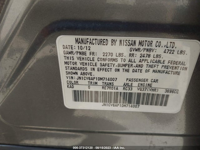 37312120 :رقم المزاد ، JN1CV6AP1DM714007 vin ، 2013 Infiniti G37 Sedan Journey مزاد بيع