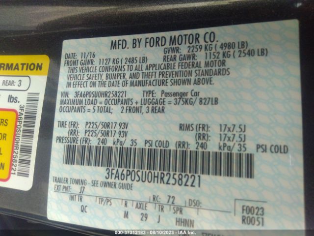 3FA6P0SU0HR258221 Ford Fusion Energi Titanium/platinum
