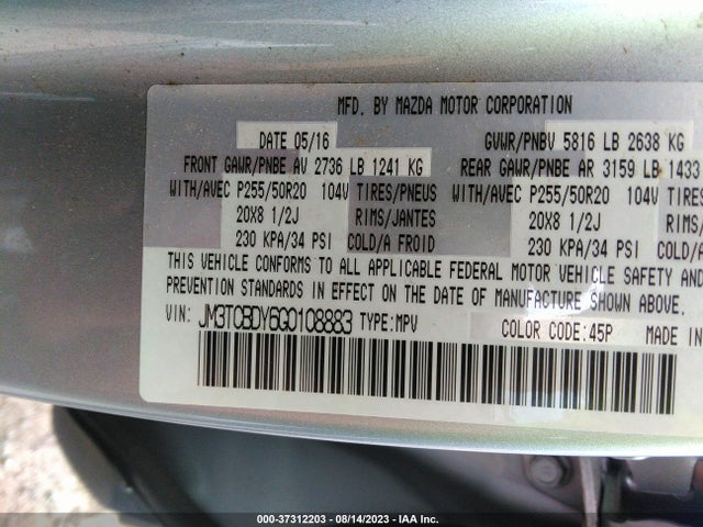 Mazda Cx-9 Grand Touring 2016 JM3TCBDY6G0108883 Image 16