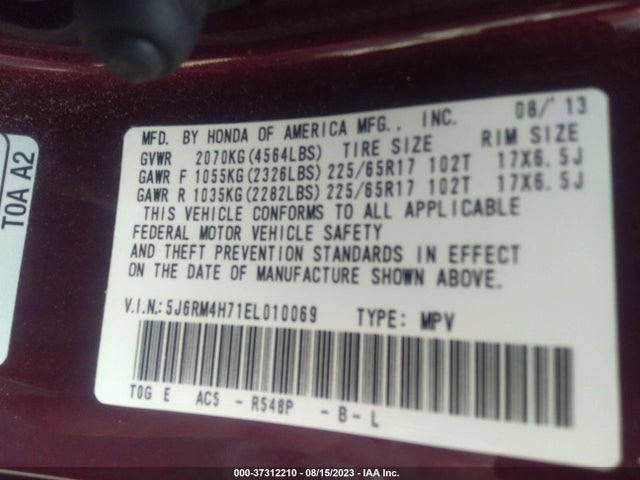 Honda Cr-v Ex-l 2014 5J6RM4H71EL010069 Image 9