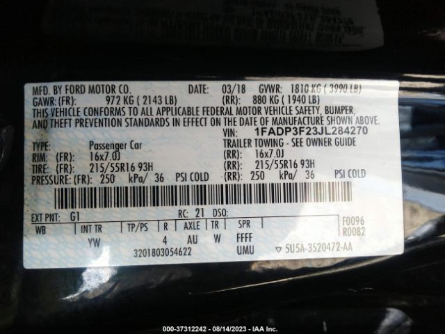 1FADP3F23JL284270 Ford FOCUS SE