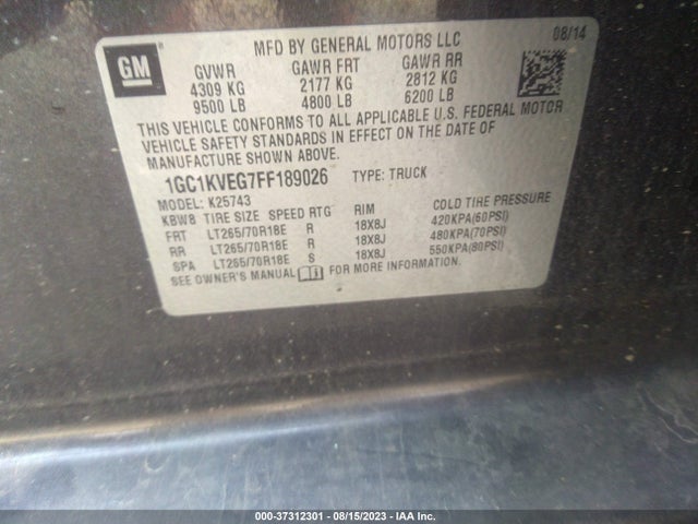 Chevrolet Silverado 2500hd Lt 2015 1GC1KVEG7FF189026 Image 9
