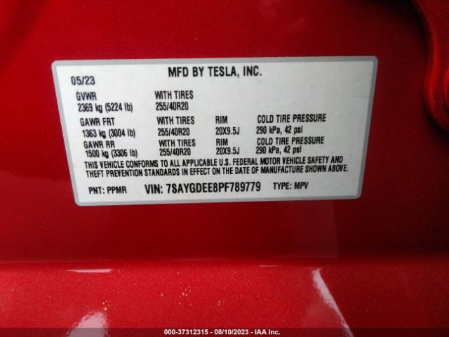 7SAYGDEE8PF789779 Tesla Model Y Long Range