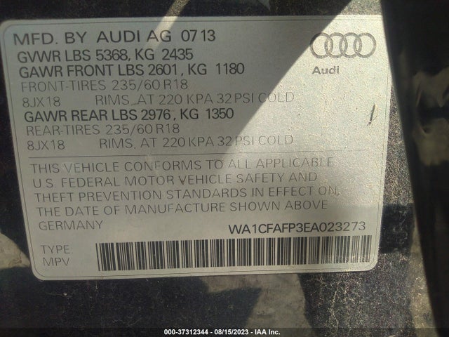 WA1CFAFP3EA023273 Audi Q5 PREMIUM