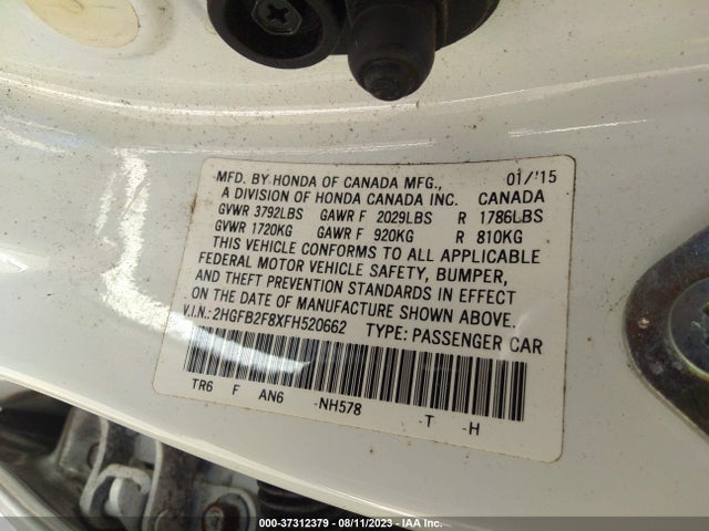 Honda Civic Sedan Ex 2015 2HGFB2F8XFH520662 Image 9