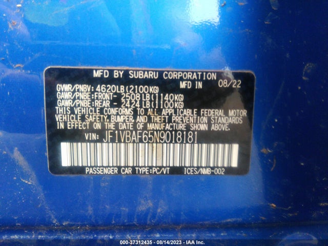 JF1VBAF65N9018181 Subaru Wrx Premium