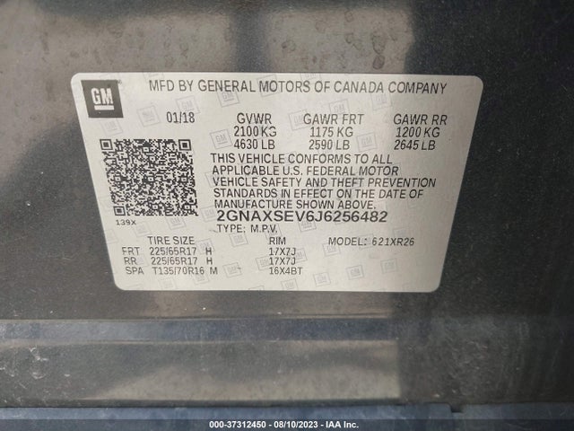 Chevrolet EQUINOX LT 2018 2GNAXSEV6J6256482 Image 15