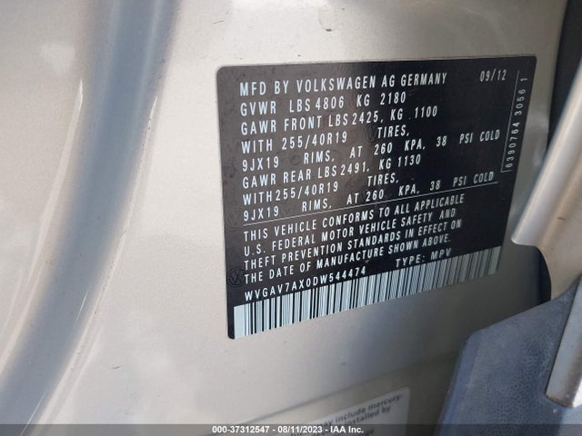 2013 VOLKSWAGEN TIGUAN SEL VIN: WVGAV7AX0DW544474
