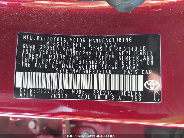 Toyota COROLLA LE 2022 5YFEPMAE6NP303140 Image 15