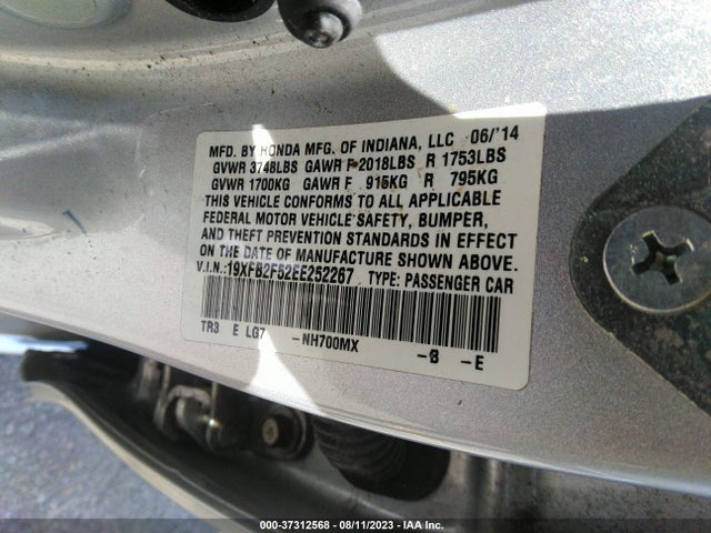 2014 HONDA CIVIC SEDAN LX VIN: 19XFB2F52EE252267