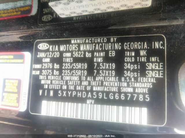 5XYPHDA59LG667785 KIA Sorento Ex V6