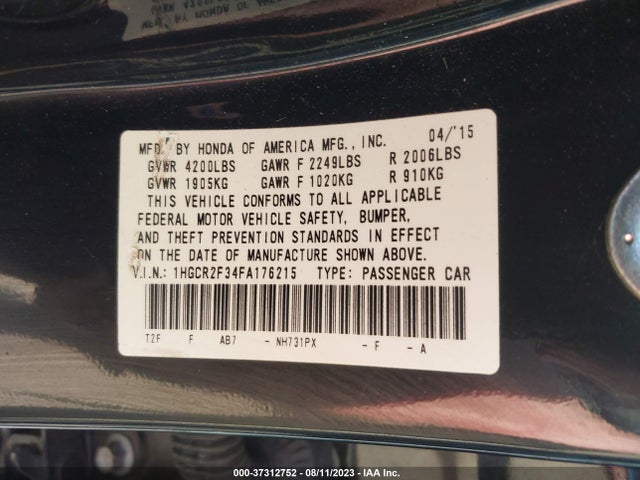 Honda Accord Sedan Lx 2015 1HGCR2F34FA176215 Image 9