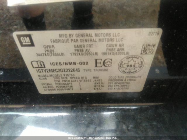 1GTV2MEC3GZ222645 GMC Sierra 1500 Sle
