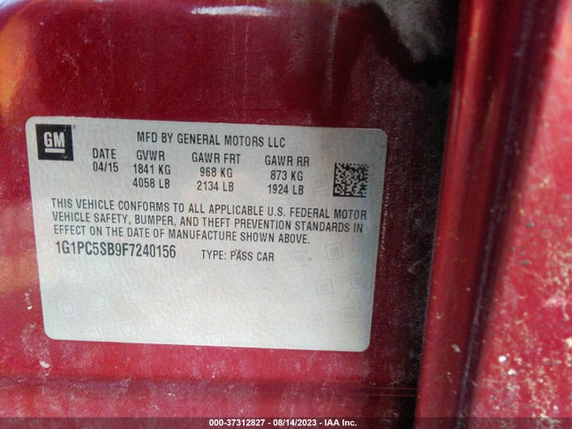 Chevrolet CRUZE LT 2015 1G1PC5SB9F7240156 Image 9