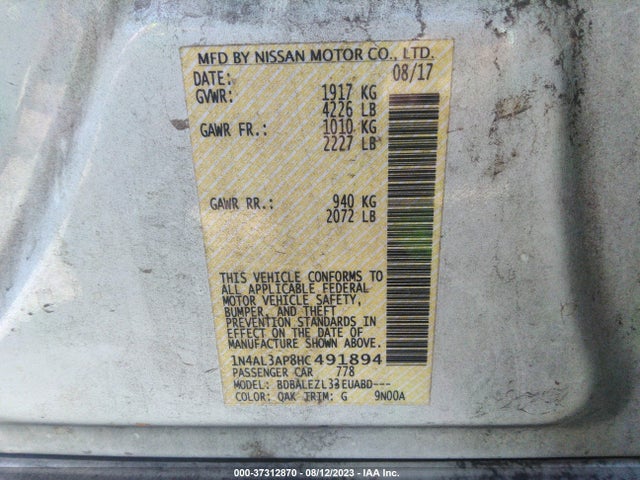 2017 NISSAN ALTIMA 2.5 S VIN: 1N4AL3AP8HC491894