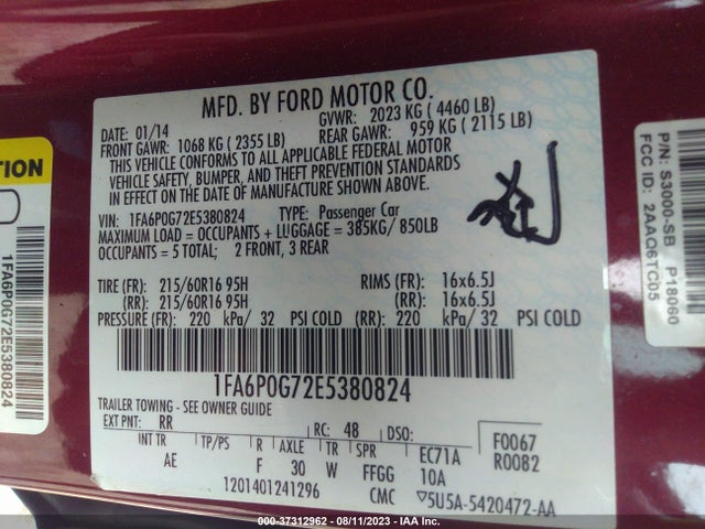1FA6P0G72E5380824 Ford FUSION S