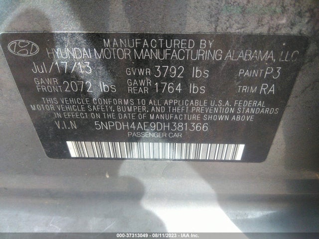 2013 HYUNDAI ELANTRA GLS VIN: 5NPDH4AE9DH381366