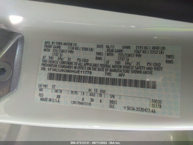 Ford ESCAPE SE 2017 1FMCU9G90HUE11778 Image 9