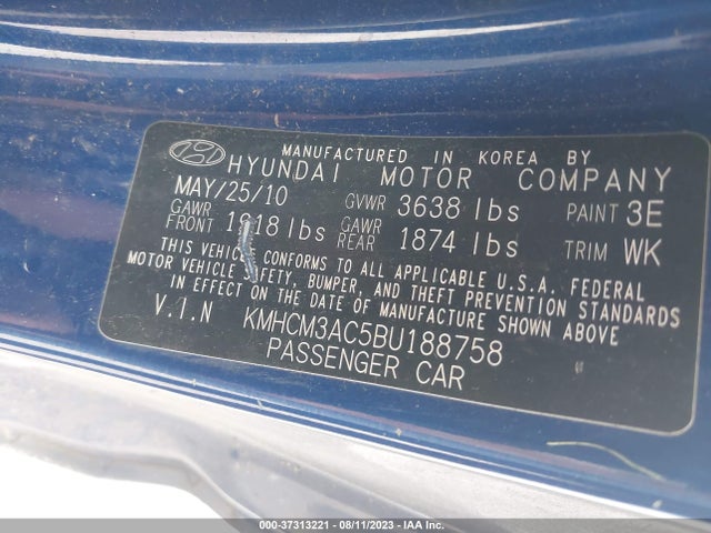2011 HYUNDAI ACCENT GS VIN: KMHCM3AC5BU188758