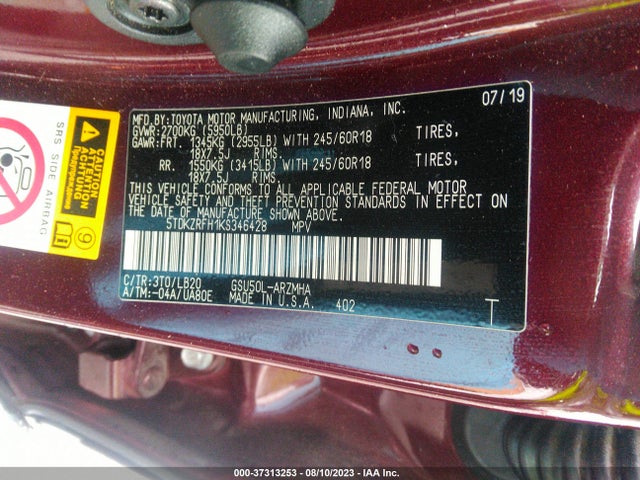 Toyota Highlander Se 2019 5TDKZRFH1KS346428 Image 9