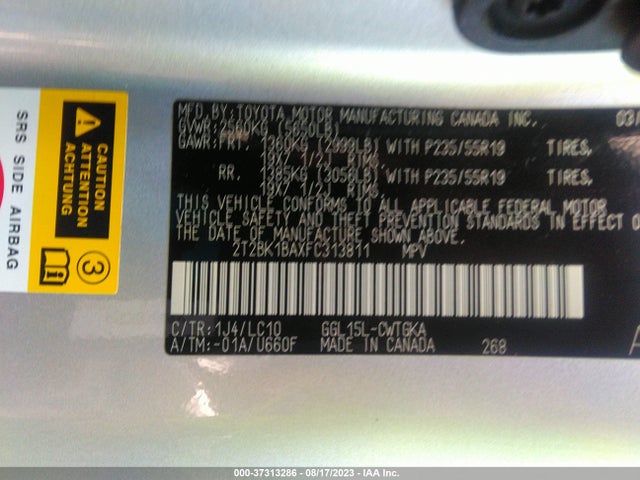 2T2BK1BAXFC313811 Lexus RX 350