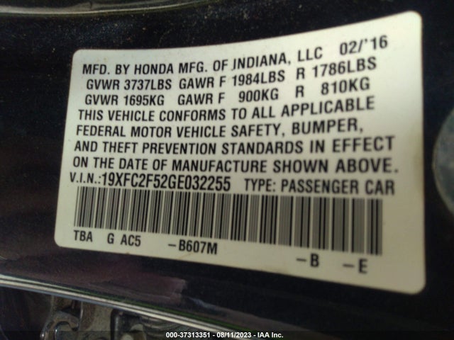 Honda Civic Sedan Lx 2016 19XFC2F52GE032255 Image 9