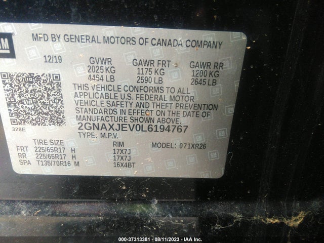 Chevrolet EQUINOX LT 2020 2GNAXJEV0L6194767 Image 9