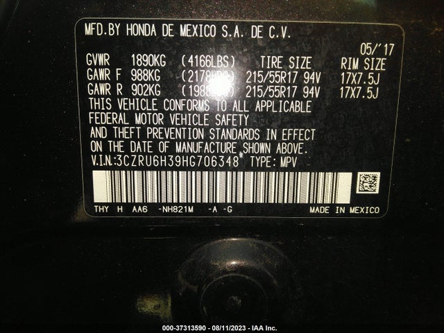 Honda HR-V LX 2017 3CZRU6H39HG706348 Image 9