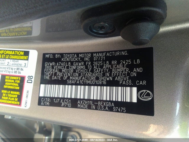 2021 Lexus ES, VIN: 58AFA1C11MU010816