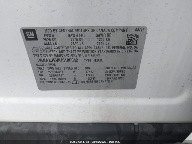 Chevrolet EQUINOX LT 2018 2GNAXJEV8J6186042 Image 9
