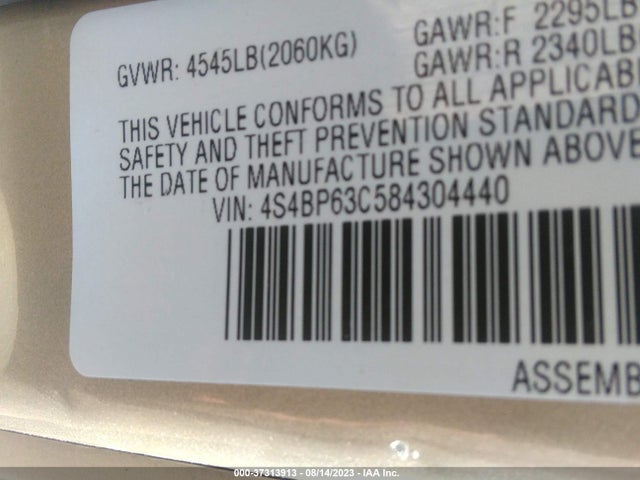 2008 SUBARU OUTBACK XT LTD VIN: 4S4BP63C584304440