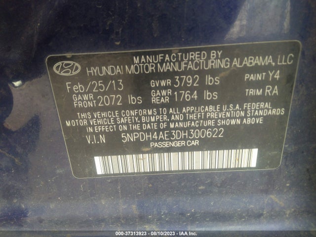 2013 HYUNDAI ELANTRA GLS VIN: 5NPDH4AE3DH300622
