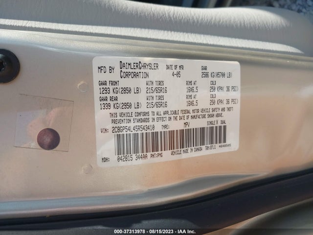 2005 CHRYSLER TOWN & COUNTRY TOURING VIN: 2C8GP54L45R543410