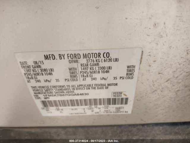 1FM5K7B87GGA84830 Ford Explorer Base