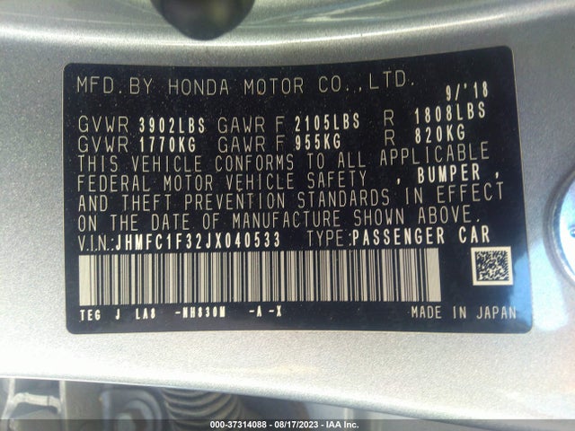 Honda Civic Sedan Ex-t 2018 JHMFC1F32JX040533 Image 9
