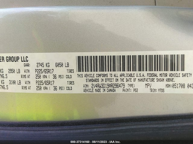 2010 VOLKSWAGEN ROUTAN SE VIN: 2V4RW3D19AR296479