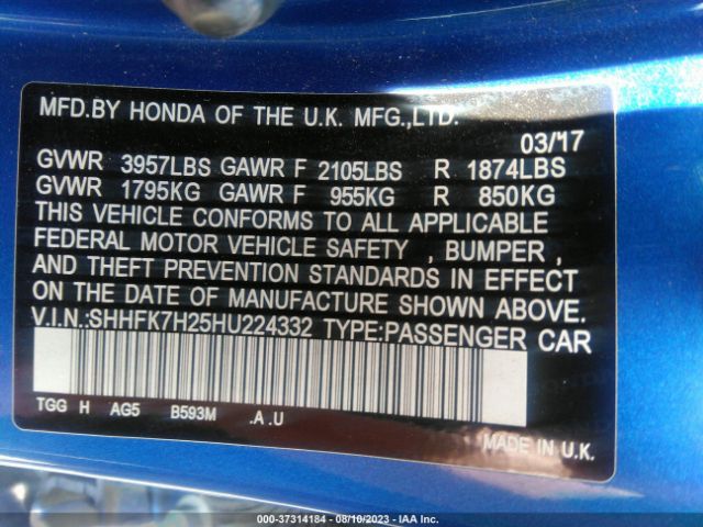 SHHFK7H25HU224332 Honda Civic Hatchback Lx